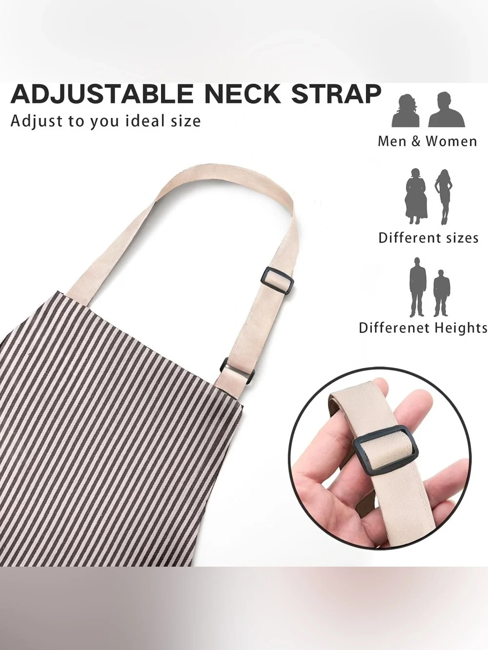 Striped Apron Dress with Beige Ties - Black & White